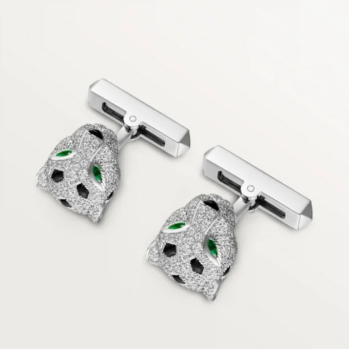 Panthere De Cartier Cufflinks – Rhodiumized White Gold, Diamonds, Emeralds, Onyx – Cartier Panthere De Cartier Cufflinks – Rhodiumized White Gold, Diamonds, Emeralds, Onyx – Cartier