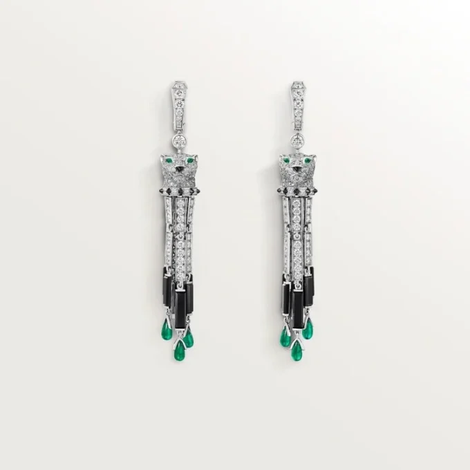 Panthere De Cartier Earrings, Emeralds, Paved