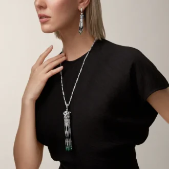 Panthere De Cartier Earrings, Emeralds, Paved