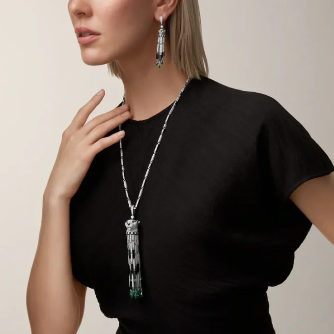 Panthere De Cartier Earrings, Emeralds, Paved