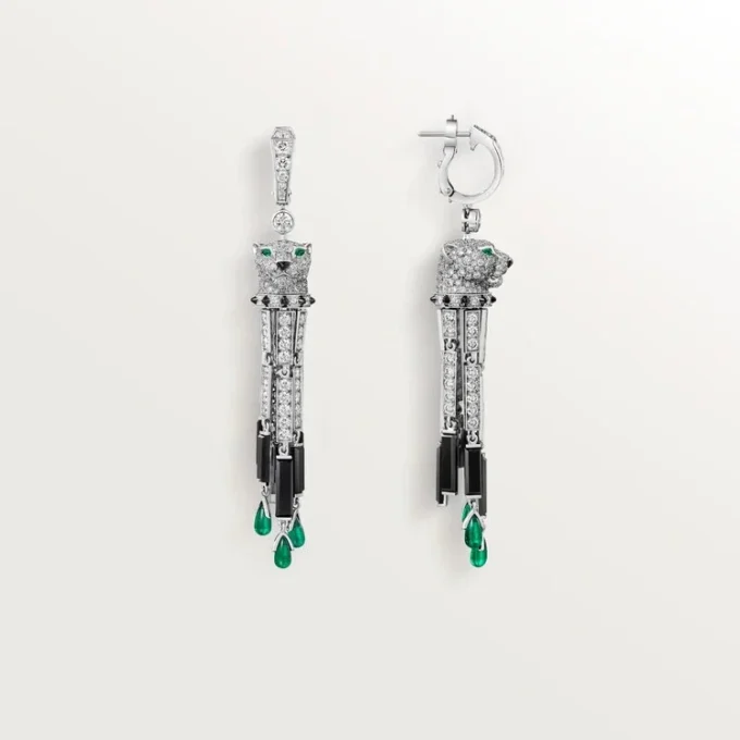 Panthere De Cartier Earrings, Emeralds, Paved
