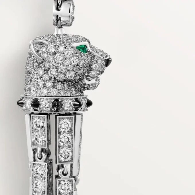 Panthere De Cartier Earrings, Emeralds, Paved