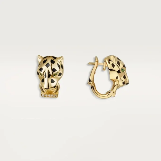 Panthere De Cartier Earrings – Yellow Gold, Lacquer, Diamonds, Tsavorite Garnets, Onyx – Cartier