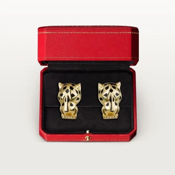 Panthere De Cartier Earrings – Yellow Gold, Lacquer, Diamonds, Tsavorite Garnets, Onyx – Cartier