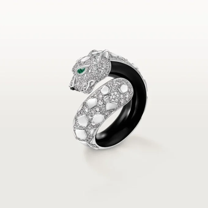 Panthere De Cartier Ring, Black Lacquer, Paved