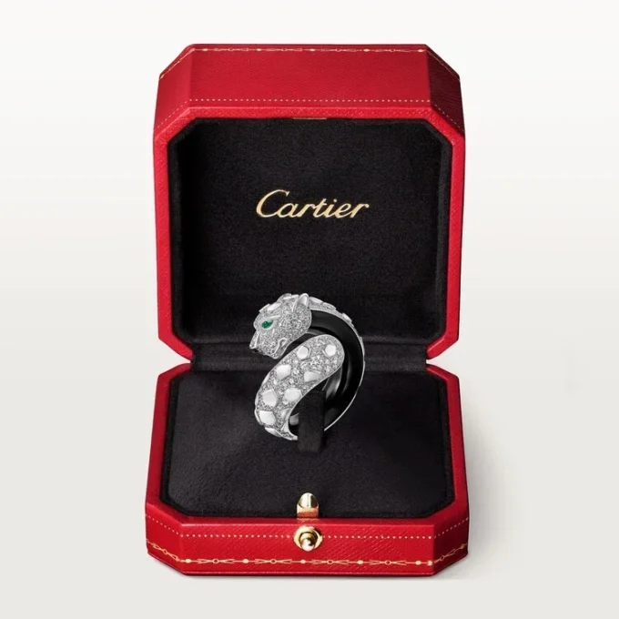 Panthere De Cartier Ring, Black Lacquer, Paved