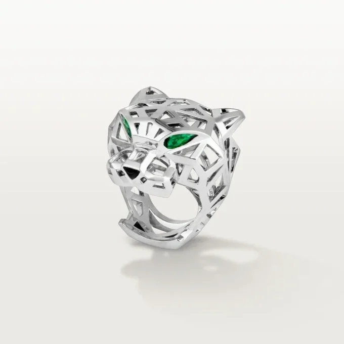 Panthere De Cartier Ring – Non-Rhodiumized White Gold, Tsavorite Garnets, Onyx – Cartier Panthere De Cartier Ring – Non-Rhodiumized White Gold, Tsavorite Garnets, Onyx – Cartier