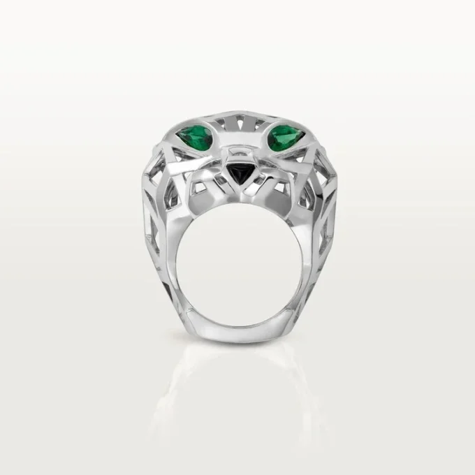 Panthere De Cartier Ring – Non-Rhodiumized White Gold, Tsavorite Garnets, Onyx – Cartier Panthere De Cartier Ring – Non-Rhodiumized White Gold, Tsavorite Garnets, Onyx – Cartier