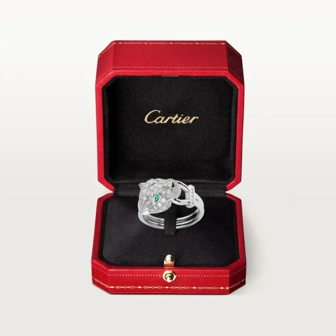 Panthere De Cartier Ring – White Gold, Diamonds, Emeralds, Onyx – Cartier Panthere De Cartier Ring – White Gold, Diamonds, Emeralds, Onyx – Cartier