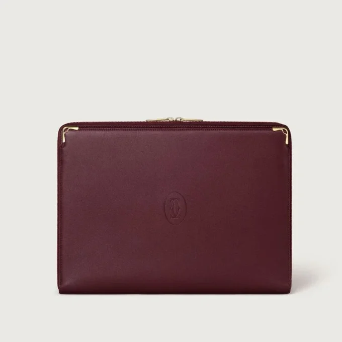 Portfolio, Must De Cartier – Burgundy Calfskin, Golden Finish – Cartier Portfolio, Must De Cartier – Burgundy Calfskin, Golden Finish – Cartier