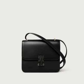 Shoulder Bag, Mini, Double C De Cartier – Black Calfskin, Gold and Black Enamel Finish – Cartier