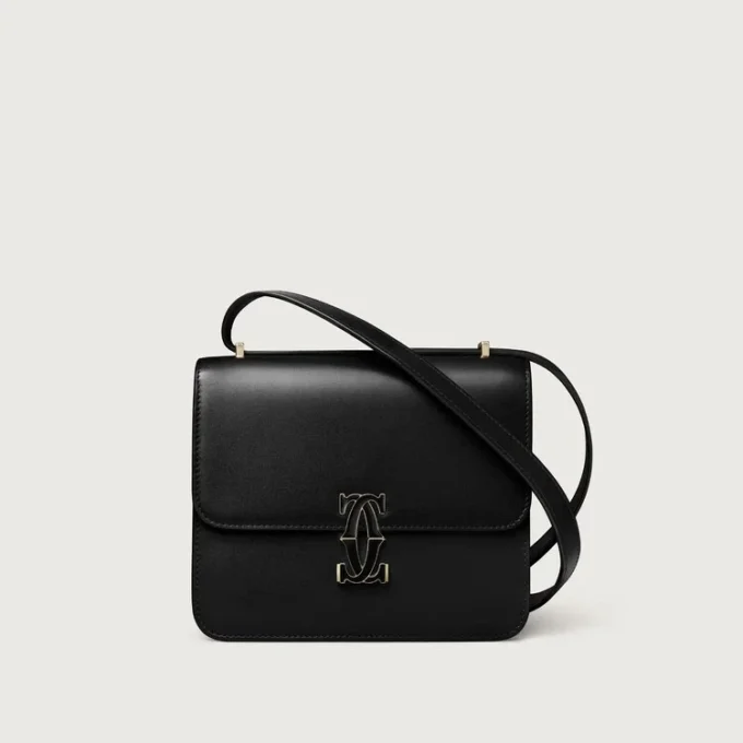 Shoulder Bag, Mini, Double C De Cartier – Black Calfskin, Gold and Black Enamel Finish – Cartier Shoulder Bag, Mini, Double C De Cartier – Black Calfskin, Gold and Black Enamel Finish – Cartier