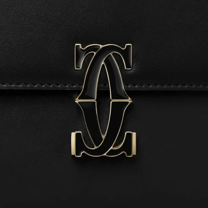 Shoulder Bag, Mini, Double C De Cartier – Black Calfskin, Gold and Black Enamel Finish – Cartier Shoulder Bag, Mini, Double C De Cartier – Black Calfskin, Gold and Black Enamel Finish – Cartier