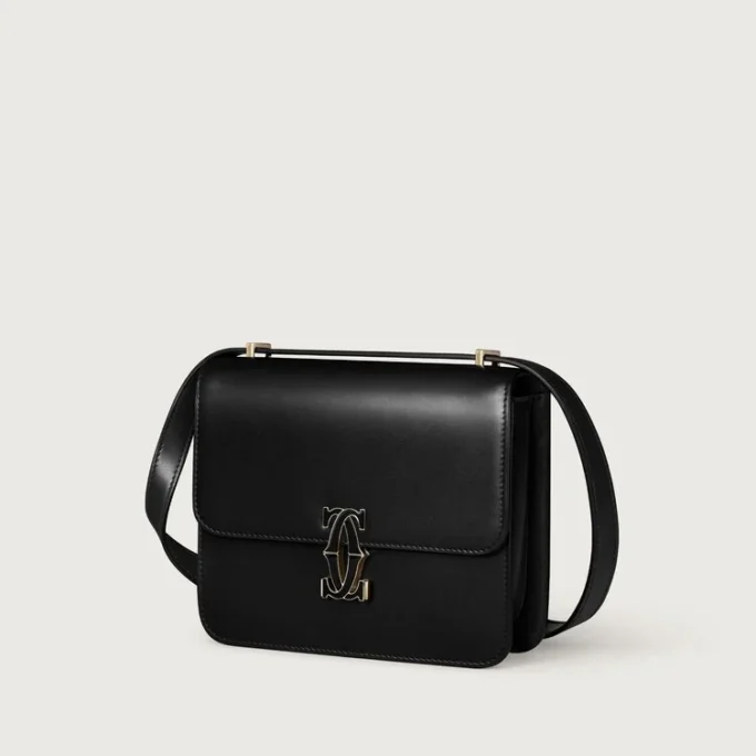 Shoulder Bag, Mini, Double C De Cartier – Black Calfskin, Gold and Black Enamel Finish – Cartier Shoulder Bag, Mini, Double C De Cartier – Black Calfskin, Gold and Black Enamel Finish – Cartier