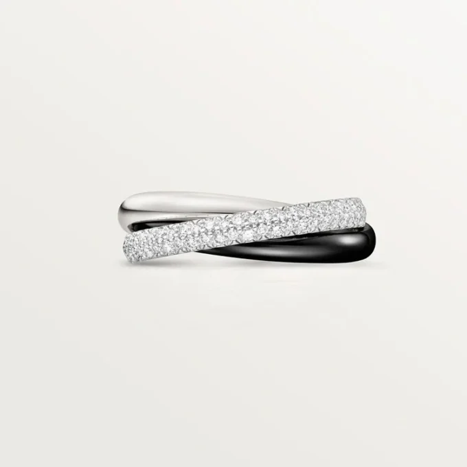 Trinity Ring, Ceramic, Small Model, Half-Paved Trinity Ring, Ceramic, Small Model, Half-Paved