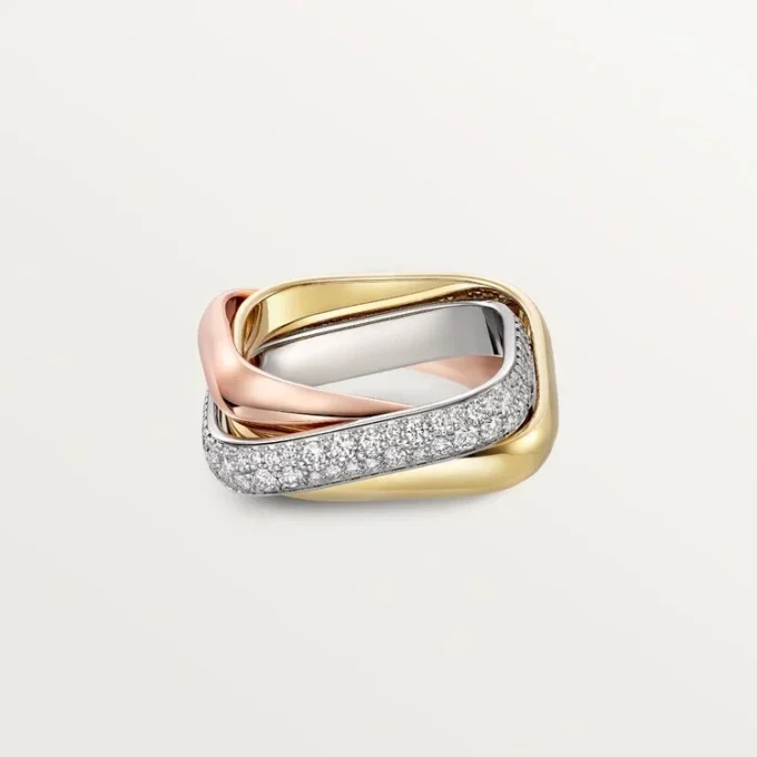 Trinity Ring, Cushion-Shaped, Medium Model, Half-Paved Trinity Ring, Cushion-Shaped, Medium Model, Half-Paved