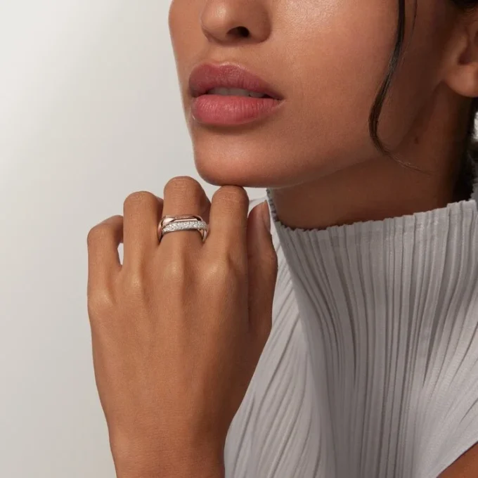 Trinity Ring, Cushion-Shaped, Medium Model, Half-Paved Trinity Ring, Cushion-Shaped, Medium Model, Half-Paved