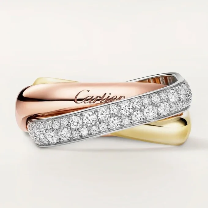 Trinity Ring, Cushion-Shaped, Medium Model, Half-Paved Trinity Ring, Cushion-Shaped, Medium Model, Half-Paved