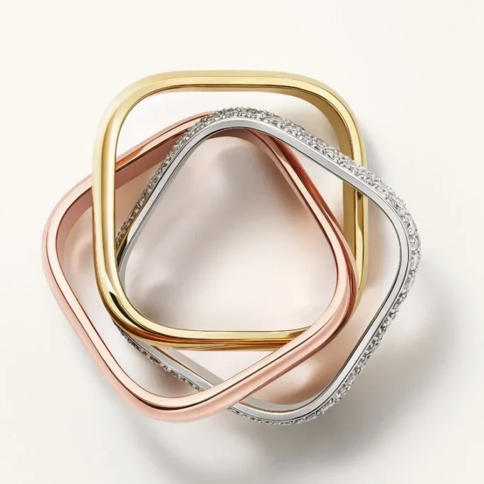 Trinity Ring, Cushion-Shaped, Medium Model, Half-Paved Trinity Ring, Cushion-Shaped, Medium Model, Half-Paved