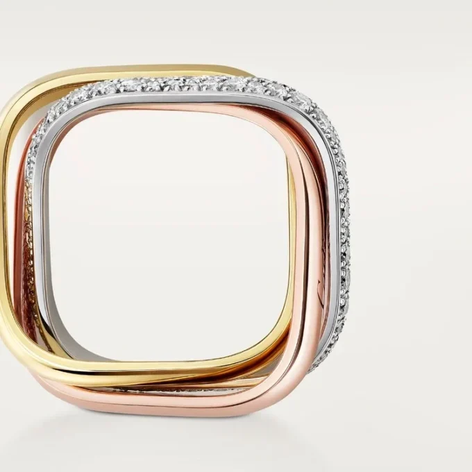 Trinity Ring, Cushion-Shaped, Medium Model, Half-Paved Trinity Ring, Cushion-Shaped, Medium Model, Half-Paved