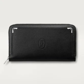 Zipped International Wallet, Must De Cartier – Black Calfskin, Palladium Finish – Cartier