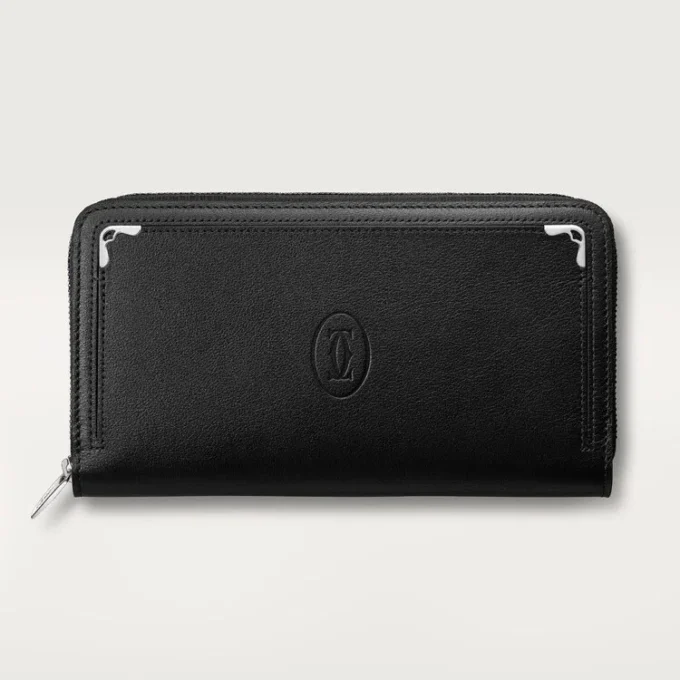 Zipped International Wallet, Must De Cartier – Black Calfskin, Palladium Finish – Cartier Zipped International Wallet, Must De Cartier – Black Calfskin, Palladium Finish – Cartier