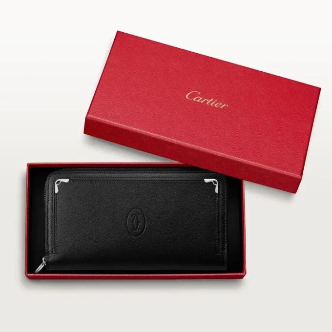 Zipped International Wallet, Must De Cartier – Black Calfskin, Palladium Finish – Cartier Zipped International Wallet, Must De Cartier – Black Calfskin, Palladium Finish – Cartier