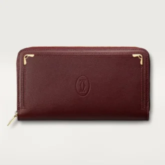 Zipped International Wallet, Must De Cartier – Burgundy Calfskin, Golden Finish – Cartier